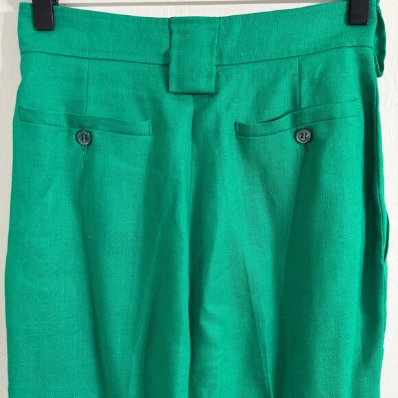 Karl Lagerfeld Vintage Emerald Green Linen Pleated High Waist Pants Size 38 - Picture 7 of 10